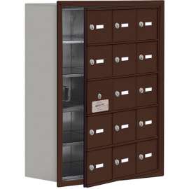 Cell Phone Locker with Access Panel 19158-15ZRK - Recessed Mounted, Keyed Locks, 15 A Doors, Bronze