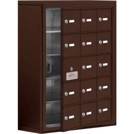 Cell Phone Locker with Access Panel 19158-15ZSK - Surface Mounted, Keyed Locks, 15 A Doors, Bronze