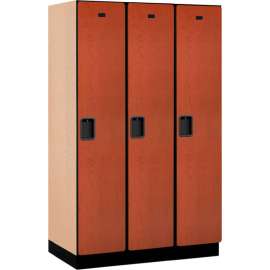 1-Tier 3 Door Extra Wide Designer Wood Locker, 15"W x 21"D x 72"H, Cherry, Partially Assembled