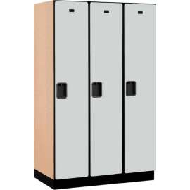 1-Tier 3 Door Extra Wide Wood Locker, 15"W x 21"D x 72"H, Gray, Partially Assembled