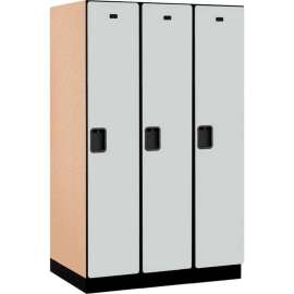 1-Tier 3 Door Extra Wide Wood Locker, 15"W x 24"D x 72"H, Gray, Partially Assembled