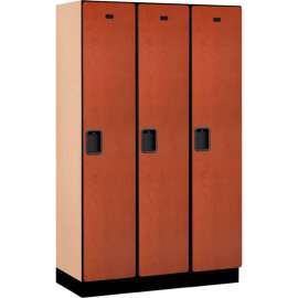 1-Tier 3 Door Extra Wide Wood Locker, 15"W x 18"D x 72"H, Cherry, Partially Assembled
