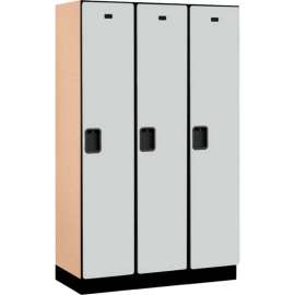 1-Tier 3 Door Extra Wide Wood Locker, 15"W x 18"D x 72"H, Gray, Partially Assembled