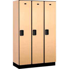 1-Tier 3 Door Extra Wide Wood Locker, 15"W x 18"D x 72"H, Maple, Partially Assembled