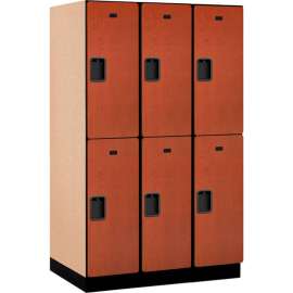 2-Tier 6 Door Extra Wide Wood Locker, 15"W x 24"D x 36"H, Cherry, Partially Assembled