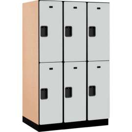 2-Tier 6 Door Extra Wide Designer Wood Locker, 15"W x 24"D x 36"H, Gray, Partially Assembled