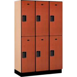 2-Tier 6 Door Extra Wide Wood Locker, 15"W x 18"D x 36"H, Cherry, Partially Assembled