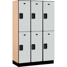 2-Tier 6 Door Extra Wide Wood Locker, 15"W x 18"D x 36"H, Gray, Partially Assembled