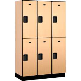 2-Tier 6 Door Extra Wide Wood Locker, 15"W x 18"D x 36"H, Maple, Partially Assembled