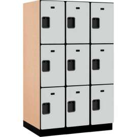 3-Tier 9 Door Extra Wide Wood Locker, 15"W x 24"D x 24"H, Gray, Partially Assembled
