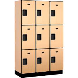 3-Tier 9 Door Extra Wide Wood Locker, 15"W x 18"D x 24"H, Maple, Partially Assembled