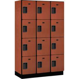 4-Tier 12 Door Extra Wide Wood Locker, 15"W x 18"D x 18"H, Cherry, Partially Assembled