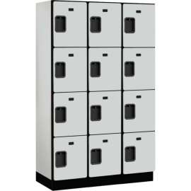 4- Tier 12 Door Extra Wide Wood Locker, 15"W x 18"D x 18"H, Gray, Partially Assembled