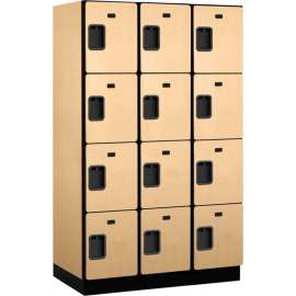 4-Tier 12 Door Extra Wide Designer Wood Locker, 15"W x 18"D x 18"H, Maple, Partially Assembled