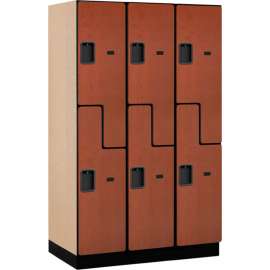 2-Tier 6 Door Extra Wide Designer Wood Locker, 15"W x 21"D x 72"H, Cherry, Partially Assembled
