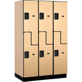2-Tier 6 Door Extra Wide Designer Wood Locker, 15"W x 21"D x 72"H, Maple, Partially Assembled