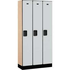 1-Tier 3 Door Designer Wood Locker, 12"W x 15"D x 72"H, Gray, Partially Assembled