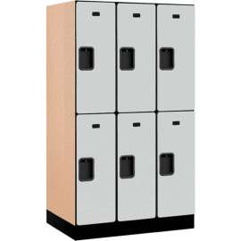 2-Tier 6 Door Designer Wood Locker, 12"W x 21"D x 30"H, Gray, Partially Assembled