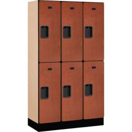 2-Tier 6 Door Designer Wood Locker, 12"W x 15"D x 30"H, Cherry, Partially Assembled