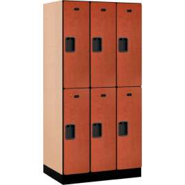 2-Tier 6 Door Designer Wood Locker, 12"W x 21"D x 36"H, Cherry, Partially Assembled