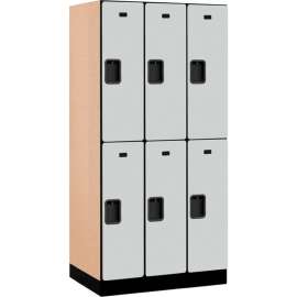 2-Tier 6 Door Designer Wood Locker, 12"W x 21"D x 36"H, Gray, Partially Assembled