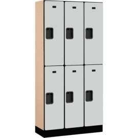 2-Tier 6 Door Designer Wood Locker, 12"W x 15"D x 36"H, Gray, Partially Assembled