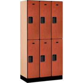 2-Tier 6 Door Designer Wood Locker, 12"W x 18"D x 36"H, Cherry, Partially Assembled