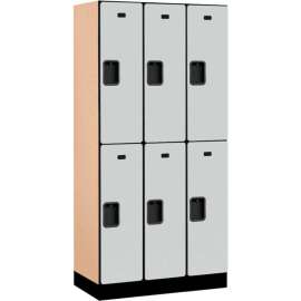 2-Tier 6 Door Designer Wood Locker, 12"W x 18"D x 36"H, Gray, Partially Assembled