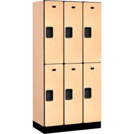 2-Tier 6 Door Designer Wood Locker, 12"W x 18"D x 36"H, Maple, Partially Assembled