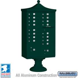 Regency Decorative Cluster Box Unit, Short, 16 A Size Doors, Type III, Green, USPS Access