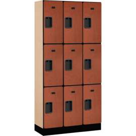 3-Tier 9 Door Designer Wood Locker, 12"W x 15"D x 24"H, Cherry, Partially Assembled
