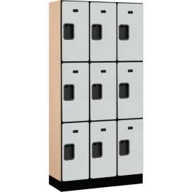 3-Tier 9 Door Designer Wood Locker, 12"W x 15"D x 24"H, Gray, Partially Assembled