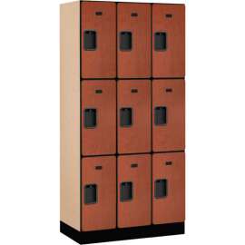 3-Tier 9 Door Designer Wood Locker, 12"W x 18"D x 24"H, Cherry, Partially Assembled
