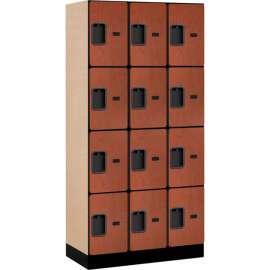 4- Tier 12 Door Designer Wood Locker, 12"W x 18"D x 18"H, Cherry, Partially Assembled