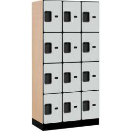 4- Tier 12 Door Designer Wood Locker, 12"W x 18"D x 18"H, Gray, Partially Assembled