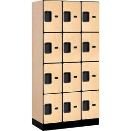 4- Tier 12 Door Designer Wood Locker, 12"W x 18"D x 18"H, Maple, Partially Assembled