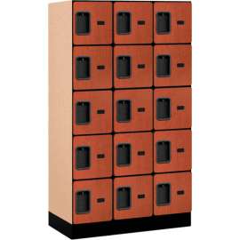 5-Tier 15 Door Designer Wood Locker, 12"W x 18"D x 12"H, Cherry, Partially Assembled