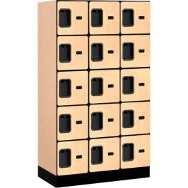 5-Tier 15 Door Designer Wood Locker, 12"W x 18"D x 12"H, Maple, Partially Assembled