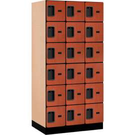 6-Tier 18 Door Designer Wood Locker, 12"W x 21"D x 12"H, Cherry, Partially Assembled