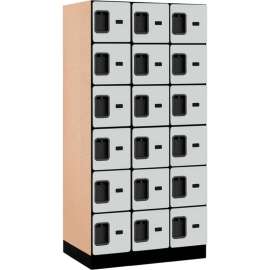 6-Tier 18 Door Designer Wood Locker, 12"W x 21"D x 12"H, Gray, Partially Assembled