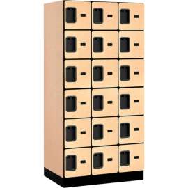 6-Tier 18 Door Designer Wood Locker, 12"W x 21"D x 12"H, Maple, Partially Assembled
