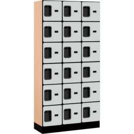 6-Tier 18 Door Designer Wood Locker, 12"W x 15"D x 12"H, Gray, Partially Assembled