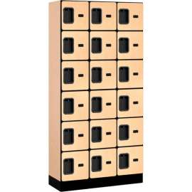 6-Tier 18 Door Designer Wood Locker, 12"W x 15"D x 12"H, Maple, Partially Assembled