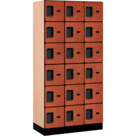 6-Tier 18 Door Designer Wood Locker, 12"W x 18"D x 12"H, Cherry, Partially Assembled