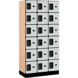 6-Tier 18 Door Designer Wood Locker, 12"W x 18"D x 12"H, Gray, Partially Assembled