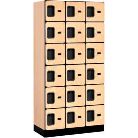 6-Tier 18 Door Designer Wood Locker, 12"W x 18"D x 12"H, Maple, Partially Assembled