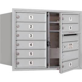 4C Horizontal Mailbox, 23-1/2"H, Double Column, 9 MB1 Doors, Front Load, Aluminum, USPS