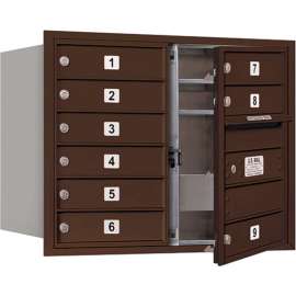 4C Horizontal Mailbox, 23-1/2"H, Double Column, 9 MB1 Doors, Front Load, Bronze, USPS