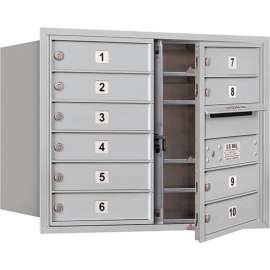 4C Horizontal Mailbox, 23-1/2"H, Double Column, 10 MB1 Doors, Front Load, Aluminum, USPS