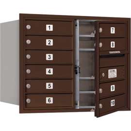 4C Horizontal Mailbox, 23-1/2"H, Double Column, 10 MB1 Doors, Front Load, Bronze, USPS